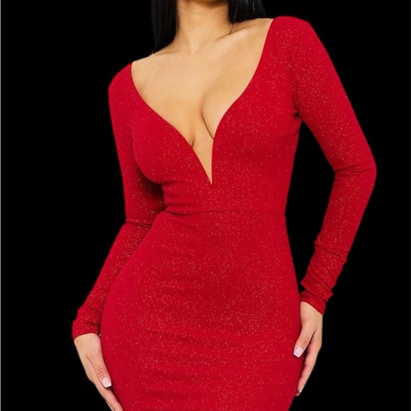 Red Glimmer Long Sleeve Mini Dress NWT - Picture 10 of 14